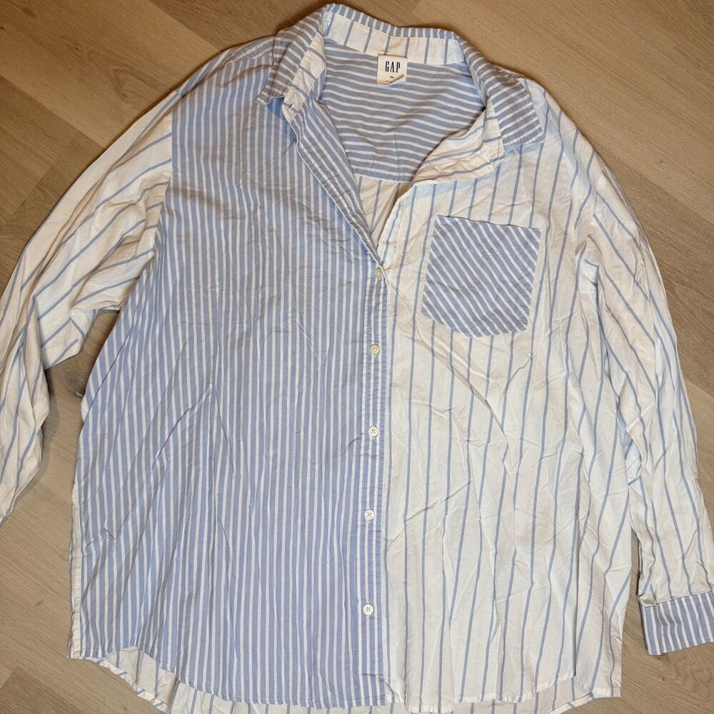 GAP Button-up Shirt The Big Womens XXL Blue Striped Long Sleeve Oversized Fit